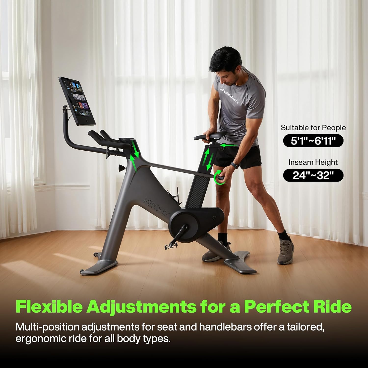 Speediance VeloNix Exercise Bike, Smart AI Fitness Bike with Personalized Fitness Courses & Online Cycling Coaching, 21.5" Screen, Solid Design, Low-Noise Cycling Bike, Stationary Bikes for Indoor Gym - Image 6