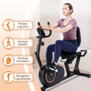 Recumbent Exercise Bike for Home with Quiet 16 Levels Magnetic Resistance, Recumbent Bike for Seniors & Adults with 400LBS Weight Capacity, Large Comfortable Seat, Backlit LCD Monitor, and Pulse Sensor