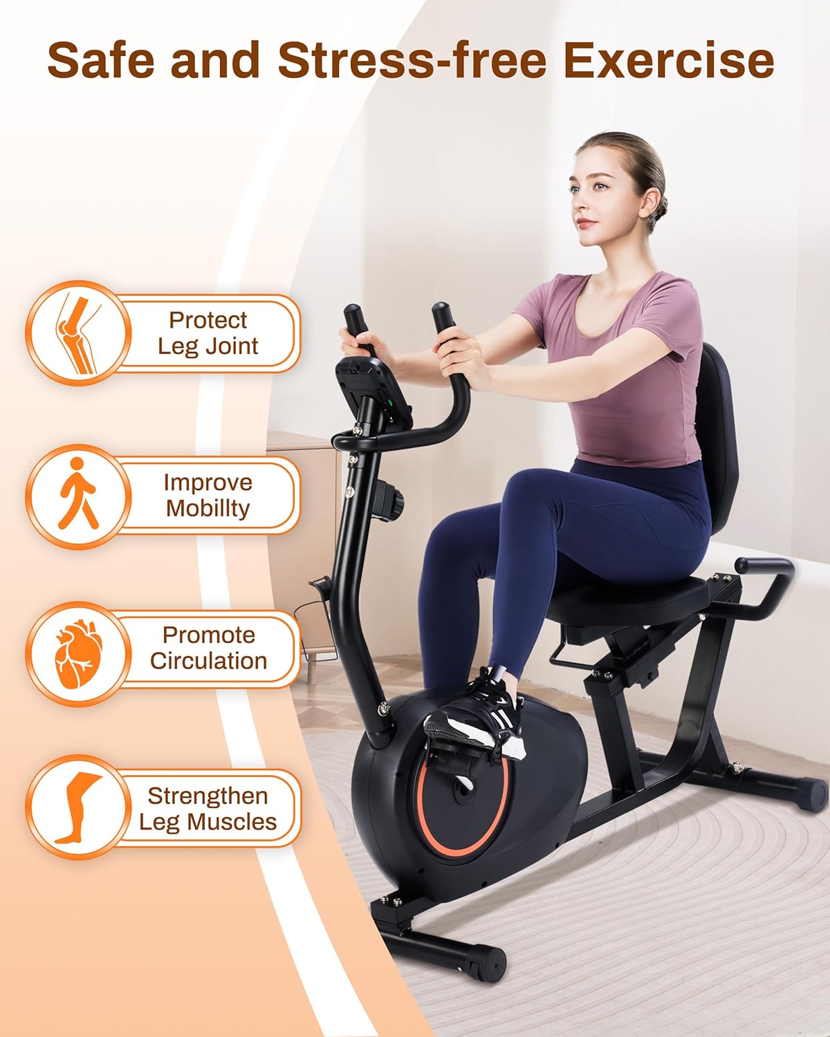 Recumbent Exercise Bike for Home with Quiet 16 Levels Magnetic Resistance, Recumbent Bike for Seniors & Adults with 400LBS Weight Capacity, Large Comfortable Seat, Backlit LCD Monitor, and Pulse Sensor - Image 2