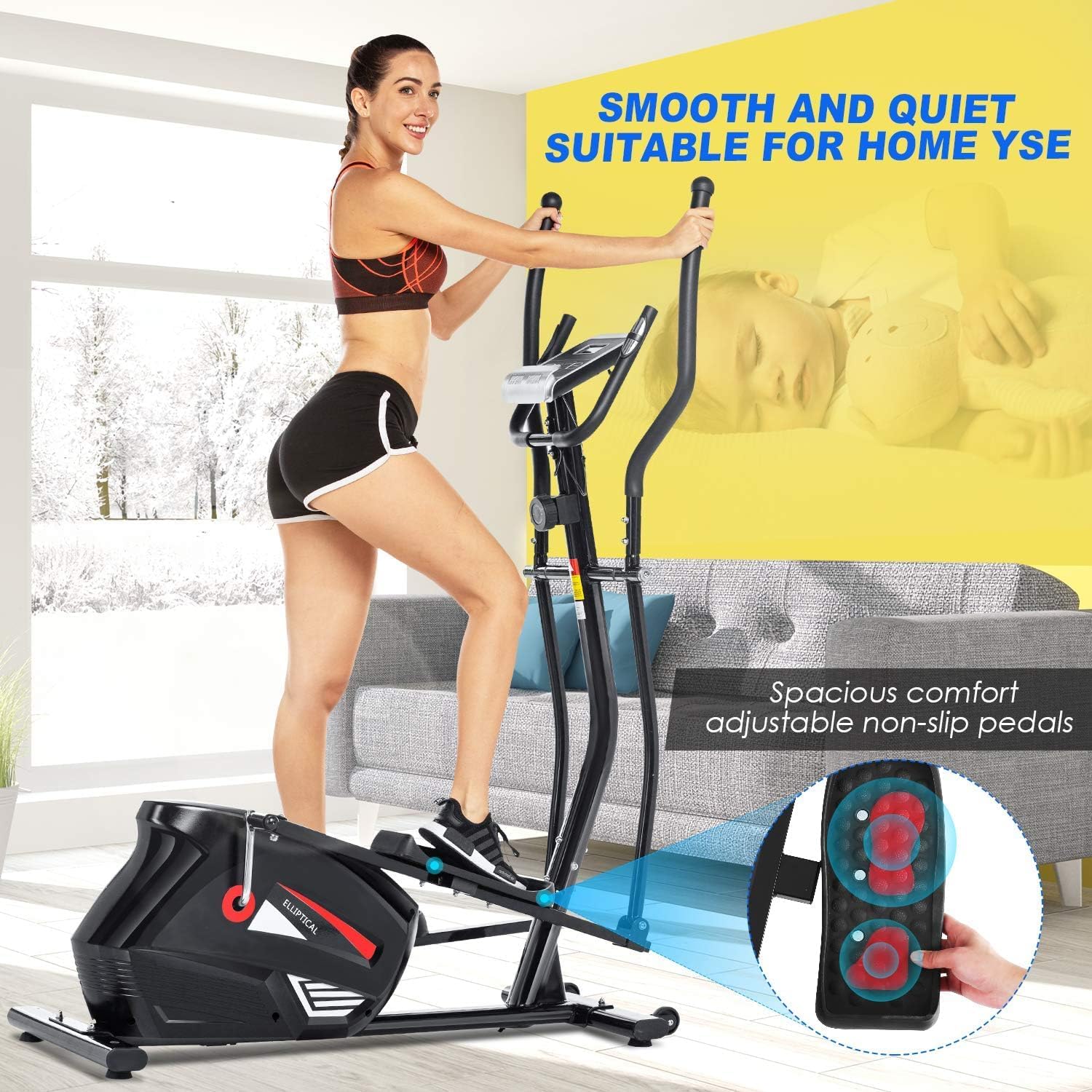 Elliptical Exercise Machine with APP, Heavy-Duty Elliptical Cross Trainer for Home Use, 10-Level Resistance, Max User Weight 390 lbs, Ideal for Indoor Workout & Fitness - Image 5