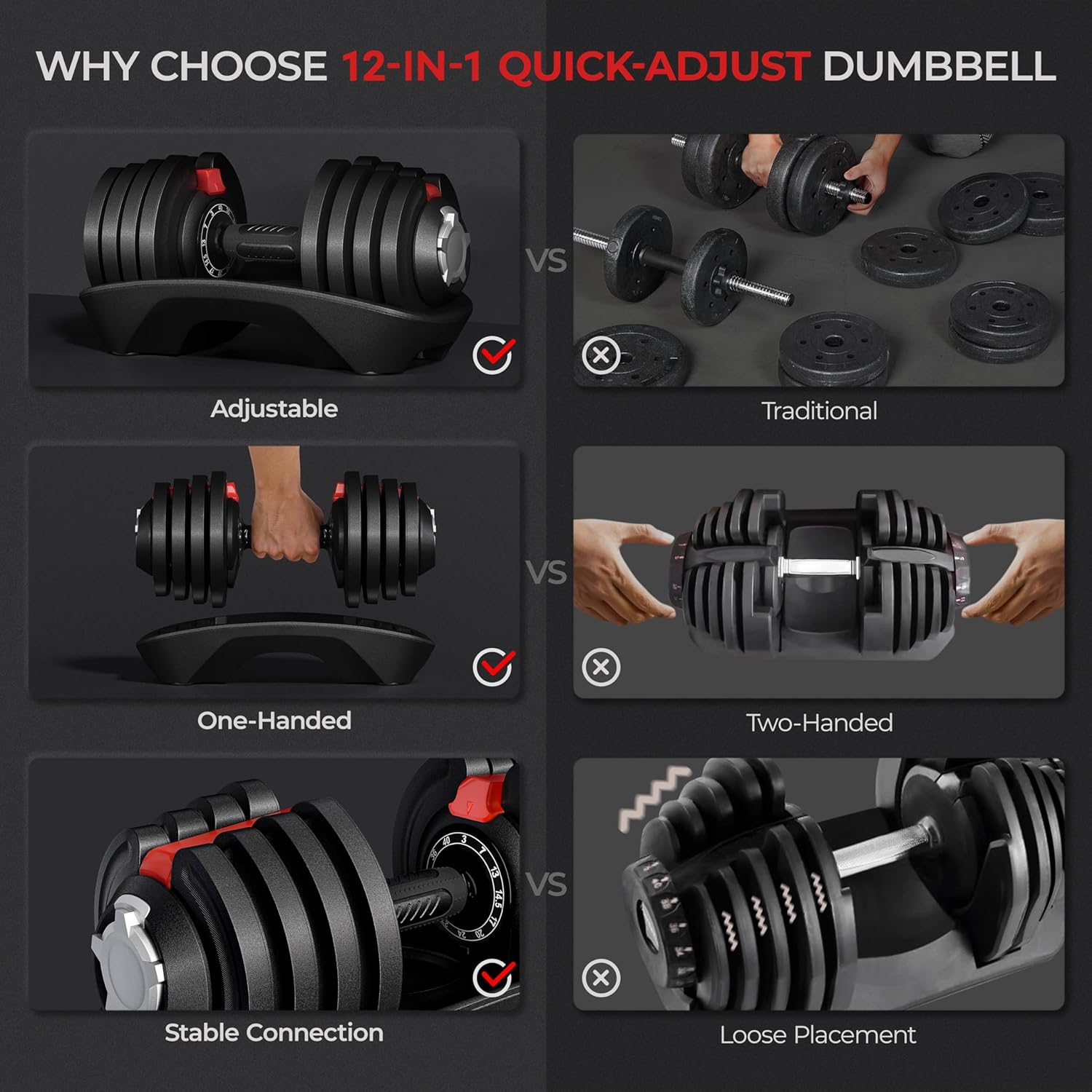 Yaheetech Adjustable Dumbbell Set 28/40/52.5/90LBS Adjustable Dumbbells Fast Adjust Dumbbell Weight Set with Anti-Slip Handle and Tray for Men/Women Home Gym Strength Training Equipment Single/Pair - Image 6