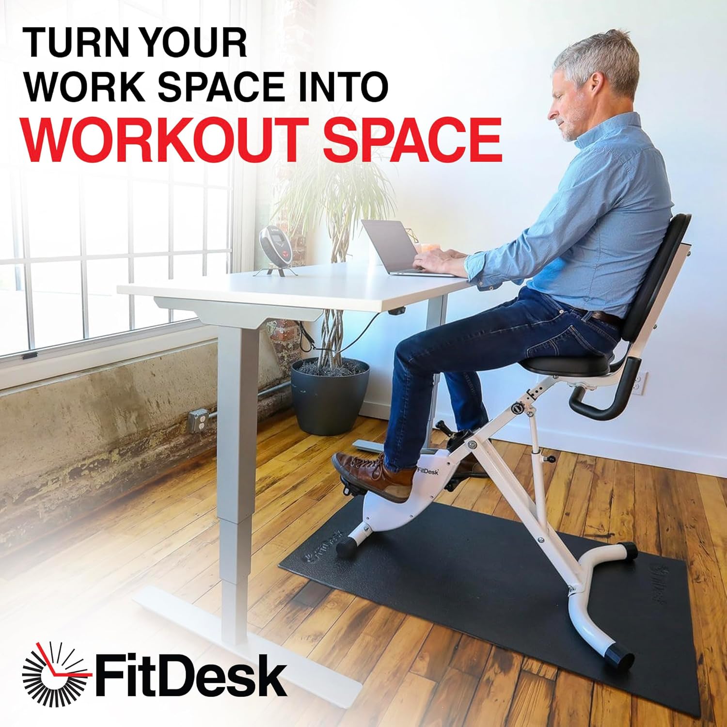 FitDesk Height Adjustable Exercise Desk Bike with Digital Performance Monitor, 8 Resistance Levels, Foldable Frame, Supportive Seat with Backrest, Supports Up to 242 lbs for Home & Office, White - Image 7