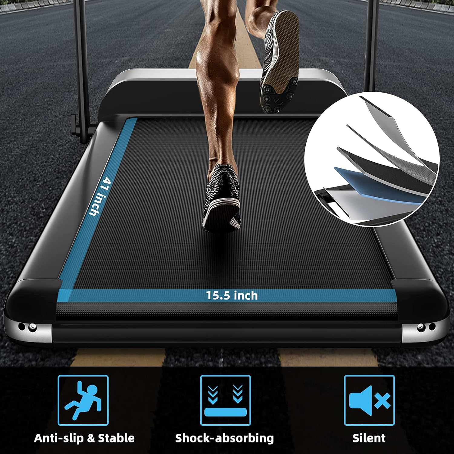 Goplus Folding Treadmill, Ultra-Thin Installation-Free Foldable Electric Treadmill, Low Noise, Walking Jogging Machine, Portable Superfit Treadmills for Home Office - Image 4