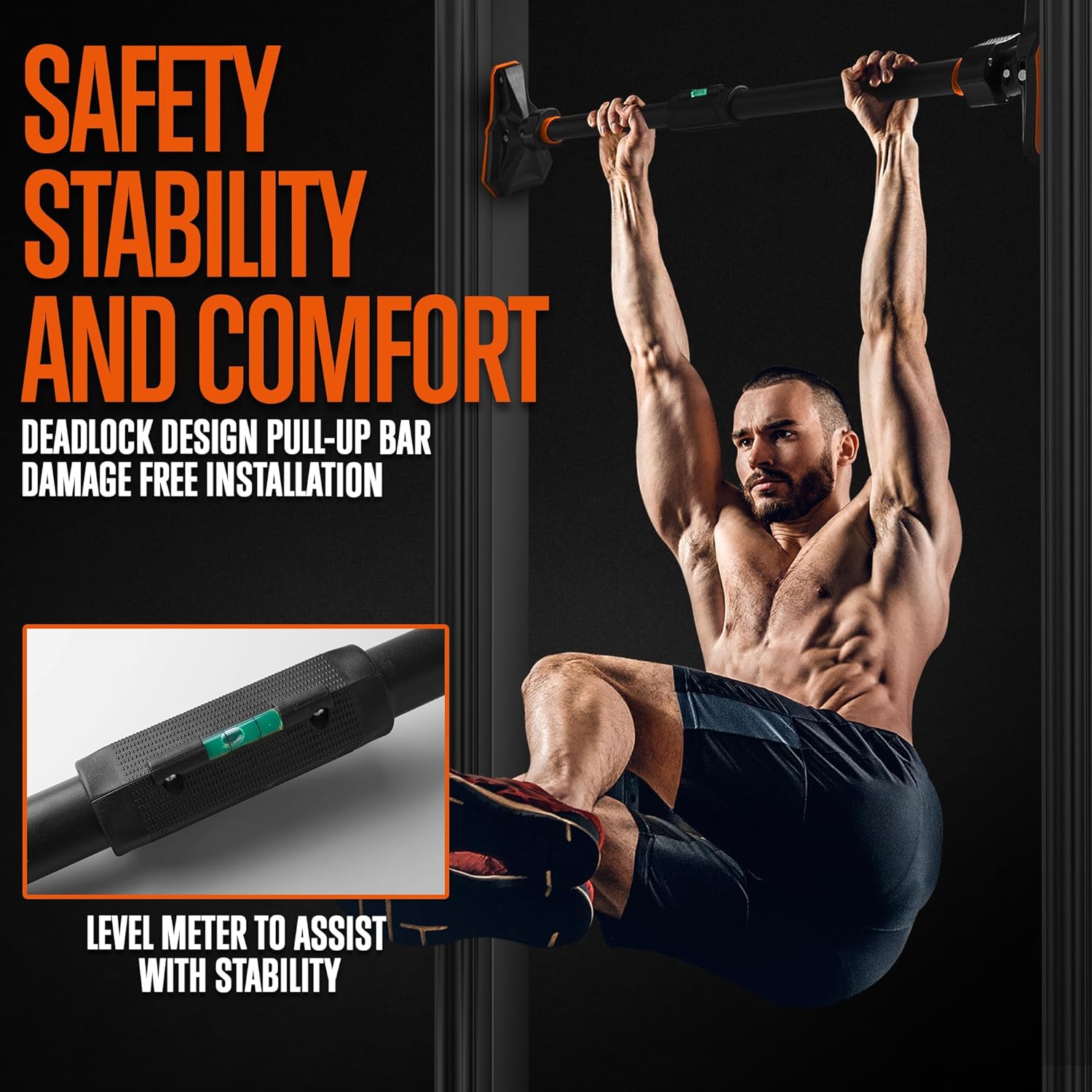 SQUATZ Adjustable Pull-Up & Chin-Up Bar, Door Frame Pullup & Doorway No-Screw, No-Damage Wall Mounted Hanging Bar for Home Strength Training Exercise Equipment for Men & Women, 440lbs (37 to 56 inch) - Image 5