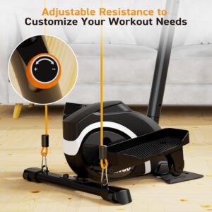 Mini Elliptical, 3-in-1 Elliptical Machine with Handlebars & Resistance Bands, Adjustable Magnetic Resistance & LCD Display, Portable Step Machine Peddler Exerciser for Senior Home Workout