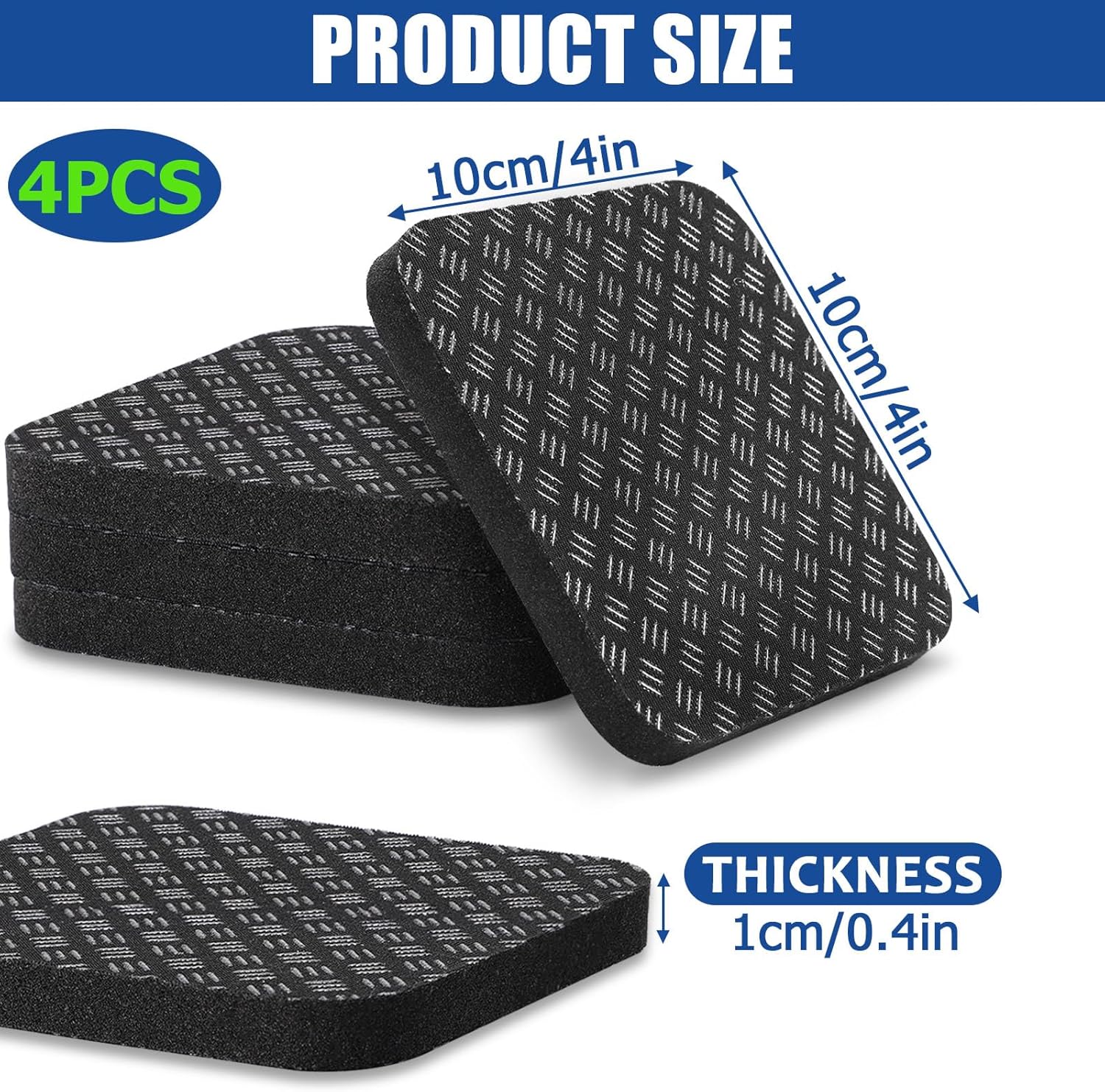TOBWOLF 4PCS Anti-Slip Treadmill Mats, 10MM Thick High Density Walking Pad Mat, 4" X 4" Anti Vibration Walking Pad Mats, Thick Rubber Mat for Stationery Bike, Rowing Machine, Home Gym Station - Image 2