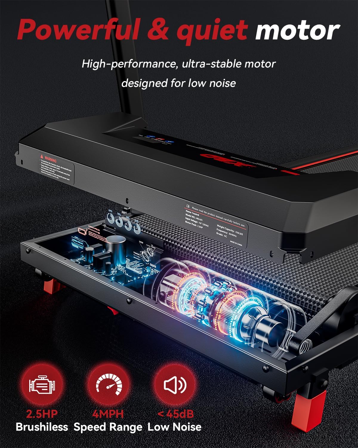Walking Pad with Handle Bar, XBD Treadmills for Home Office 330lbs Capacity,2.5 HP Foldable Walking Pad with Incline, Running Machine with Remote Control & LED Display - Image 5