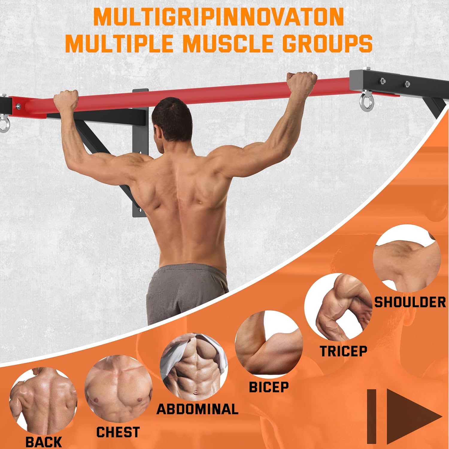 Pull Up Bar Wall Mounted, Heavy Duty 650 lbs Capacity Chin Up Bar, 48" Multi-Grip Strength Training Pull-up Bars, for Home Gym Garage/Backyard Total Body Workout, Ease Of Use Mounting (Red) - Image 7