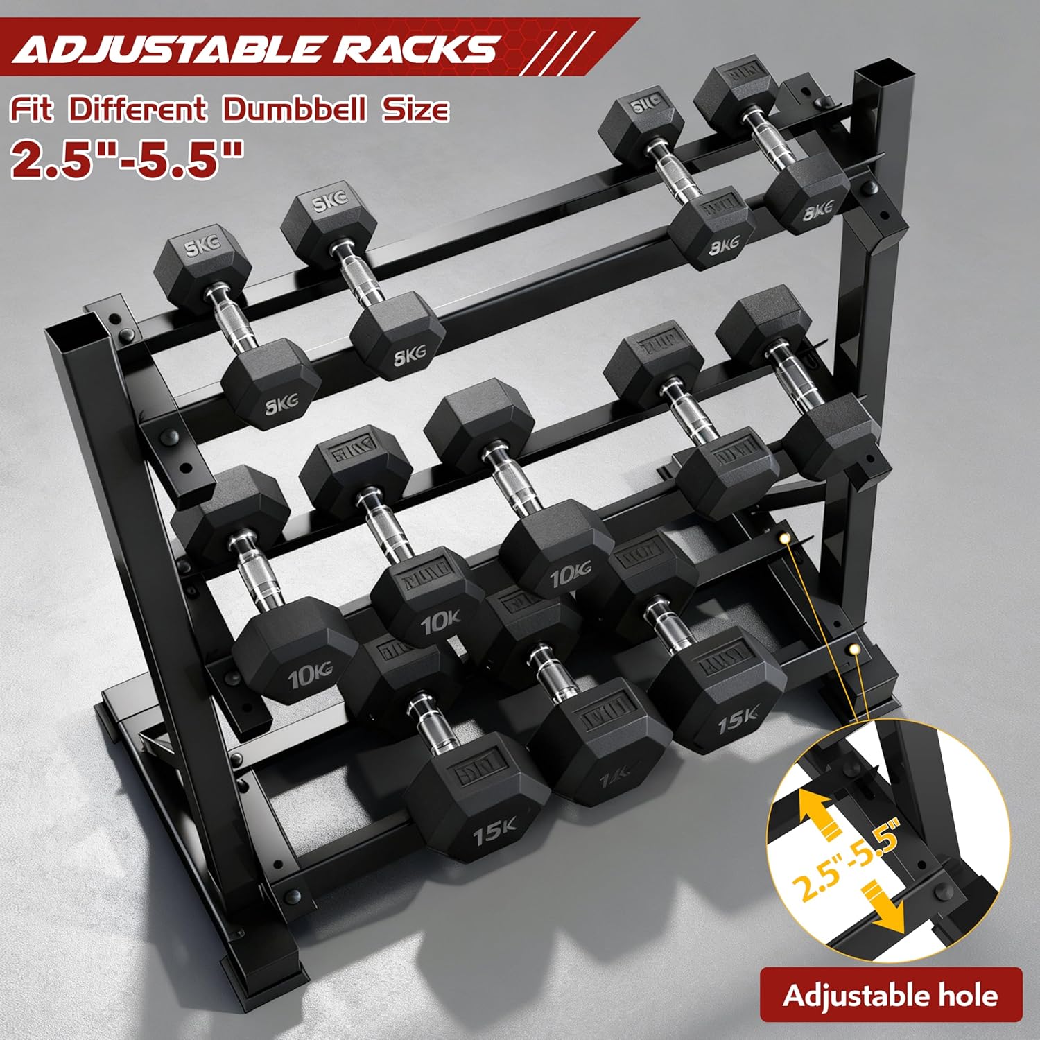 Zlinke 3-Tier Dumbbell Rack Multilevel Weight Storage Organizer for Home Gym, Weight Rack for Dumbbells, Kettlebells,1100LBS Capacity (Rack Only) - Image 4