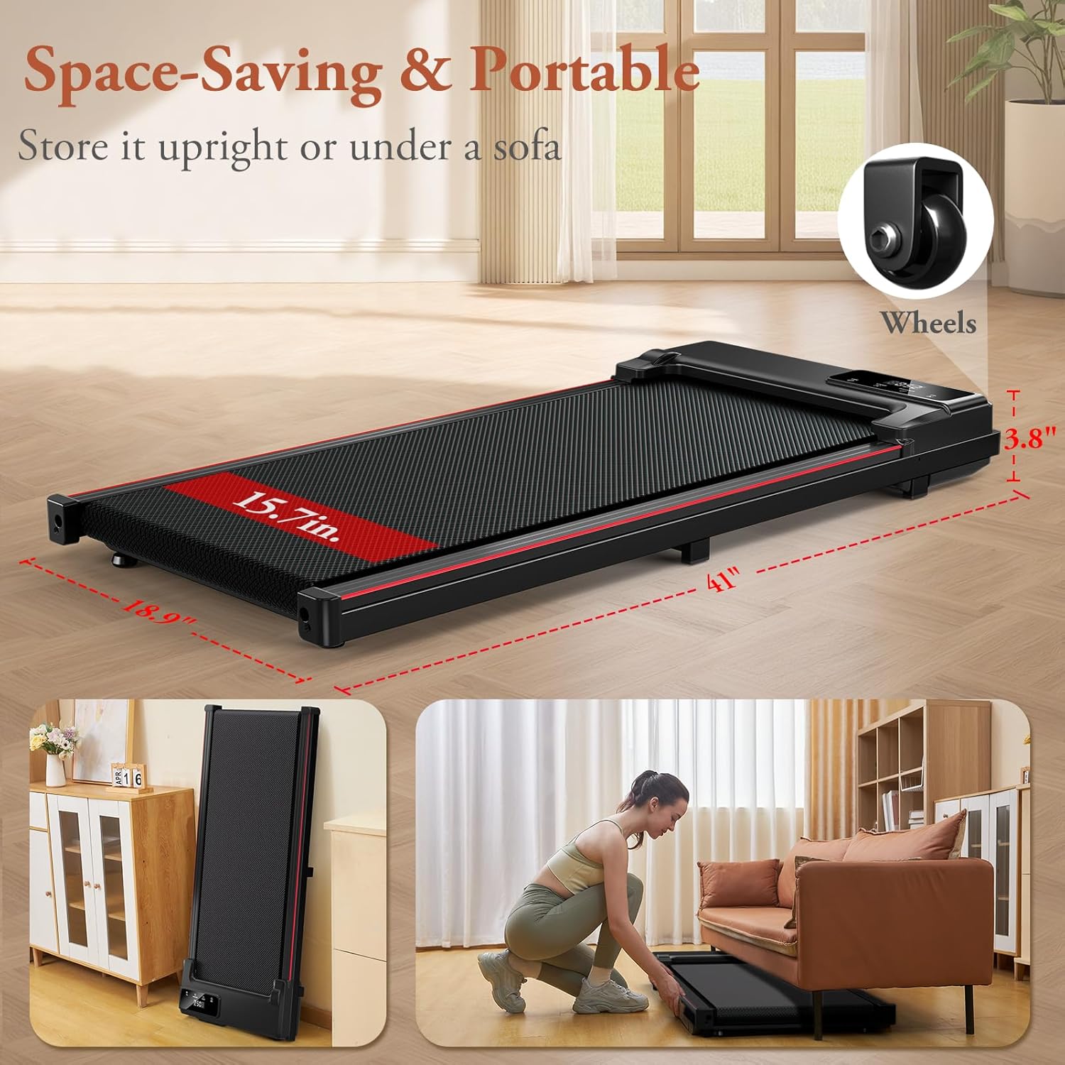 Walking Pad Treadmill with Incline, Portable Under Desk Treadmill for Home Small Spaces Office, 300 lb Capacity, 2.5HP - Image 4