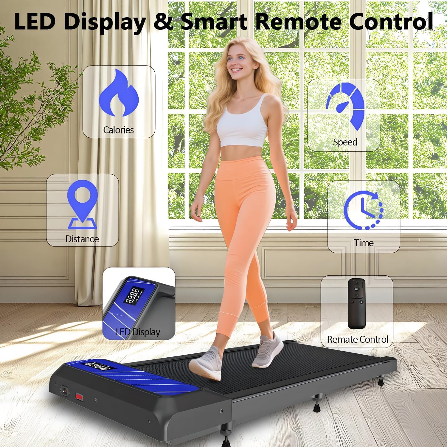 Walking Treadmill Pad, Under Desk Treadmills with Incline for Home Office,2.5 HP Portable Walking Machine with 265 LBS, Remote Control, LED Display - Image 3