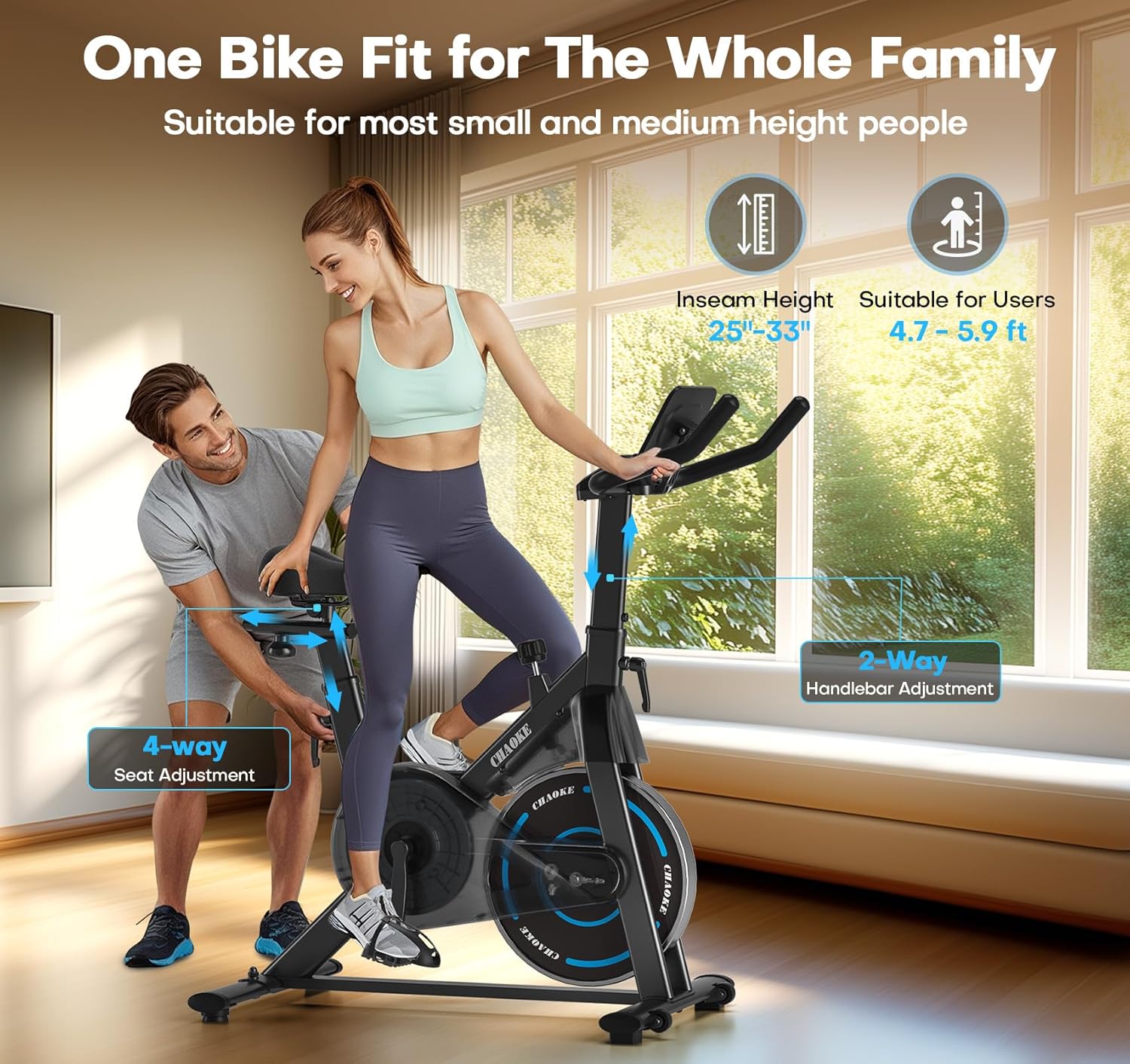 Exercise Bike, CHAOKE Quiet Magnetic Resistance 300LB Capacity Stationary Bike for Home with App Compatible, Indoor Bike with Comfortable Seat and Digital Display - Image 8