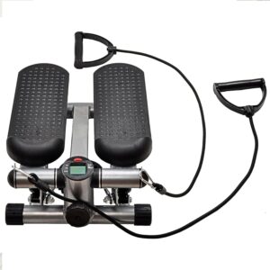 BalanceFrom Adjustable Stepping Machine and Step Counter, Leg Workout Machine & Mini Stair Stepper with Resistance Bands, for Home Workouts, Black