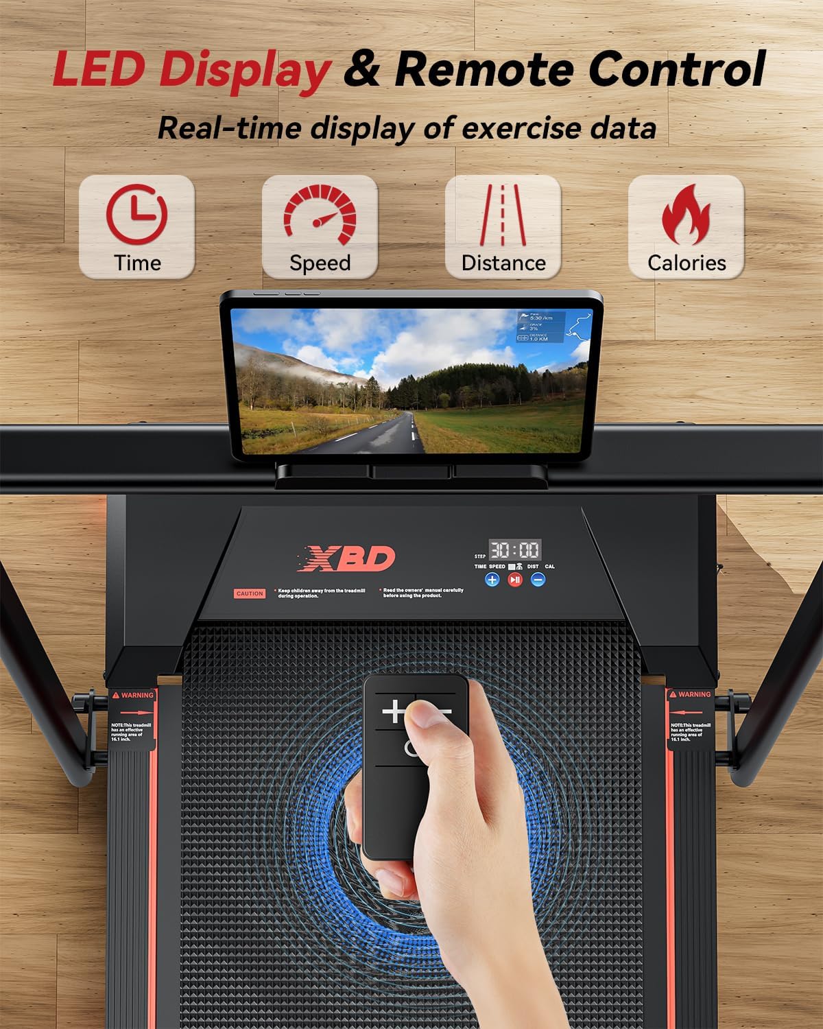 Walking Pad with Handle Bar, XBD Treadmills for Home Office 330lbs Capacity,2.5 HP Foldable Walking Pad with Incline, Running Machine with Remote Control & LED Display - Image 3