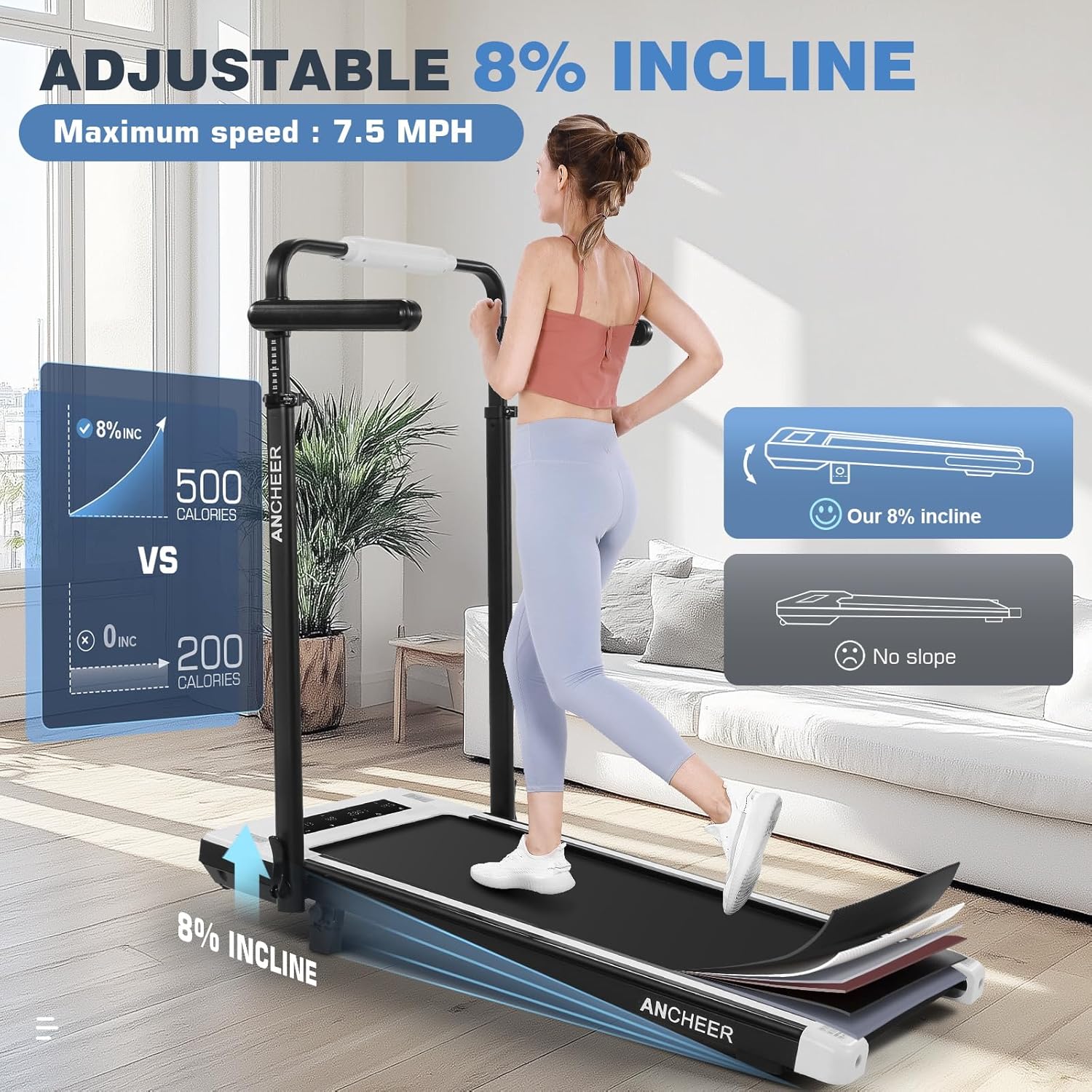 ANCHEER Walking Pad Treadmill with 12% Incline&Adjustable Height, 4 in 1 Under Desk Treadmills with Desk Workstation, Foldable Treadmill for Home 300lb,3 Type Control - Image 4
