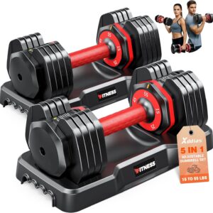 XDDIAS Adjustable Dumbbell Set of 2, 25/55/80LB Dumbbell Set-Fast Adjust Weights Set, 5/10/16 in 1 Free Weights Dumbbells Set with Anti-Slip Metal Handle, Compact Size for Men/Women Home Gym Equipment