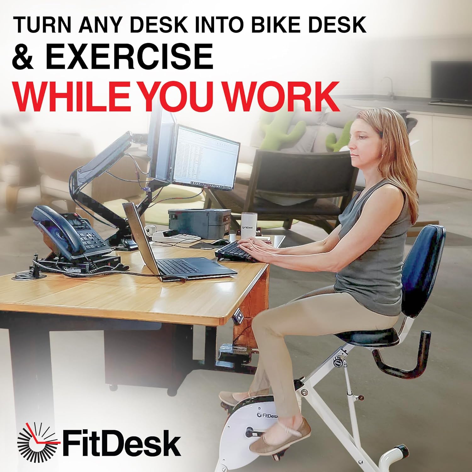 FitDesk Height Adjustable Exercise Desk Bike with Digital Performance Monitor, 8 Resistance Levels, Foldable Frame, Supportive Seat with Backrest, Supports Up to 242 lbs for Home & Office, White - Image 6