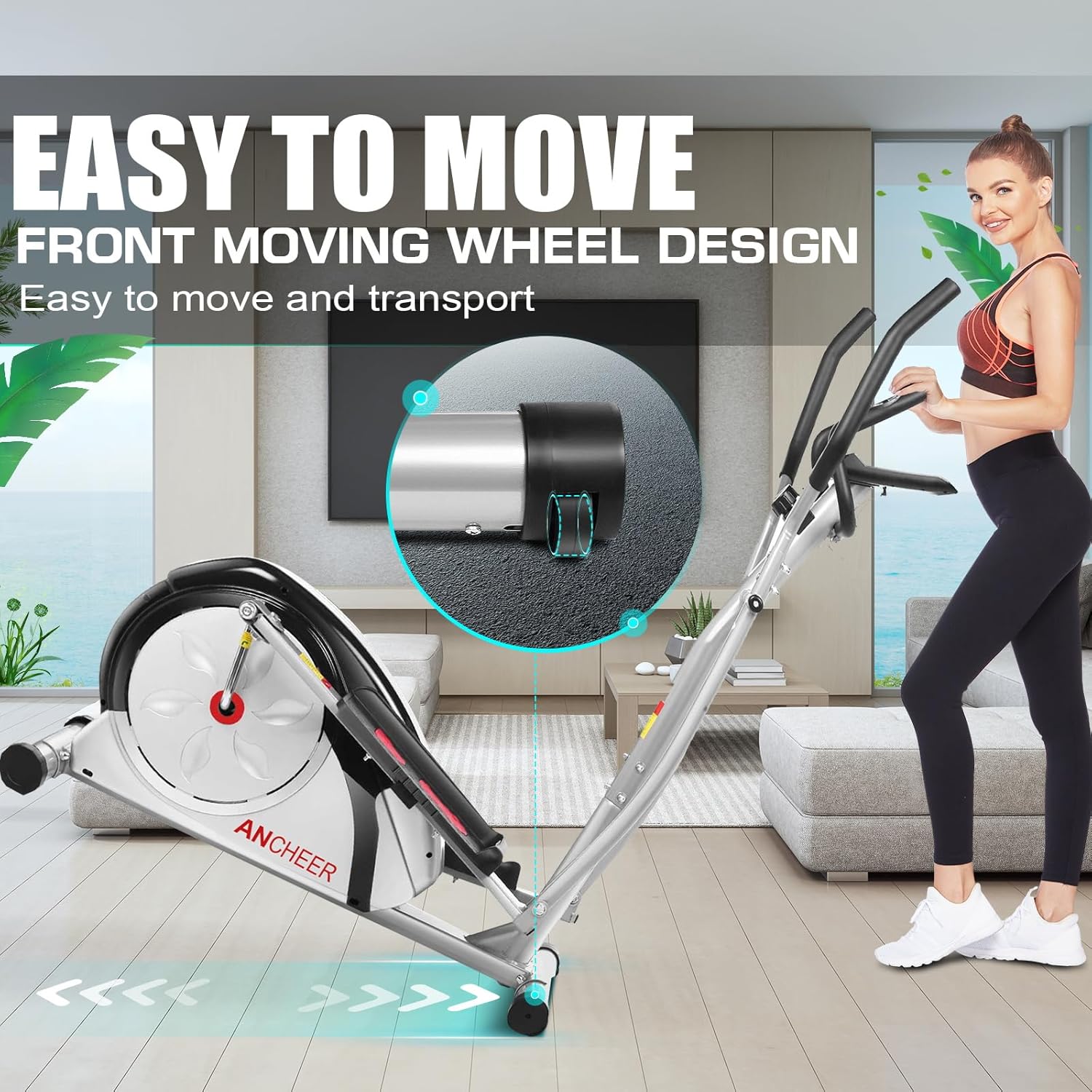 Elliptical Exercise Machine,Elliptical Machine Max 500LBS for Safety&Hyper-Quiet Magnetic Driving System,Elliptical Trainer with Pulse Rate Grips&LCD Monitor,15.5IN Stride,8-Levels Resistance - Image 5