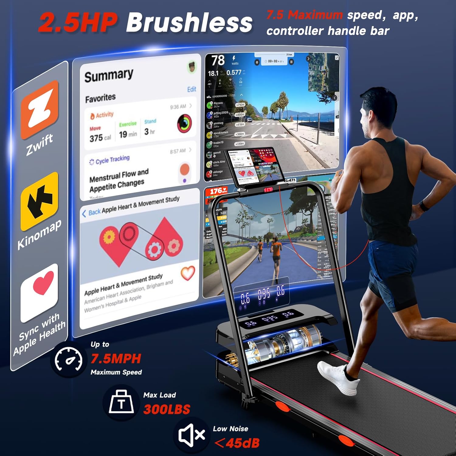 Folding 3 in 1 Walking Pad Treadmill with Handle Bar & Incline, 300 lb Capacity, Portable Under Desk Treadmill for Home Small Spaces Office - Image 5