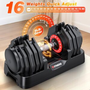 XDDIAS Adjustable Dumbbell Set of 2, 25/55/80LB Dumbbell Set-Fast Adjust Weights Set, 5/10/16 in 1 Free Weights Dumbbells Set with Anti-Slip Metal Handle, Compact Size for Men/Women Home Gym Equipment