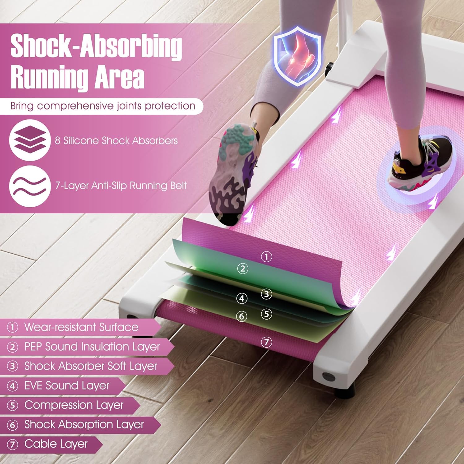GYMAX Foldable Treadmill, Portable Treadmill with with 12 Preset Programs, LCD Monitor, Built-in Wheels & Pulse Sensor, Freestanding Easy Assembly Running Machine for Small Space Home Gym - Image 5