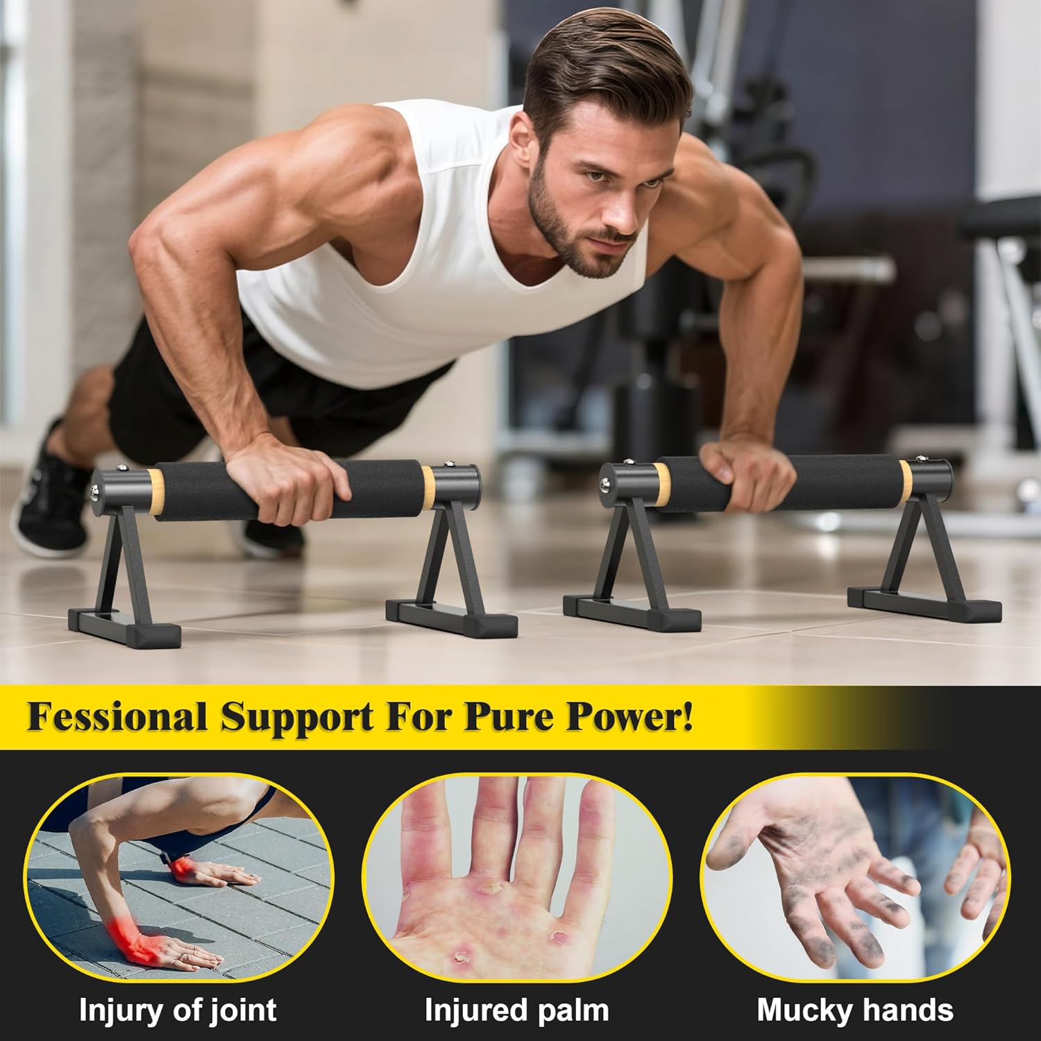 GanFindX Wood Parallettes Push Up Bars, Solid Wooden Handstand Bars with Anti-Slip Grip, Sturdy Metal Bracket Supports 600 lbs for Calisthenics, Fitness and Floor workout - Image 6