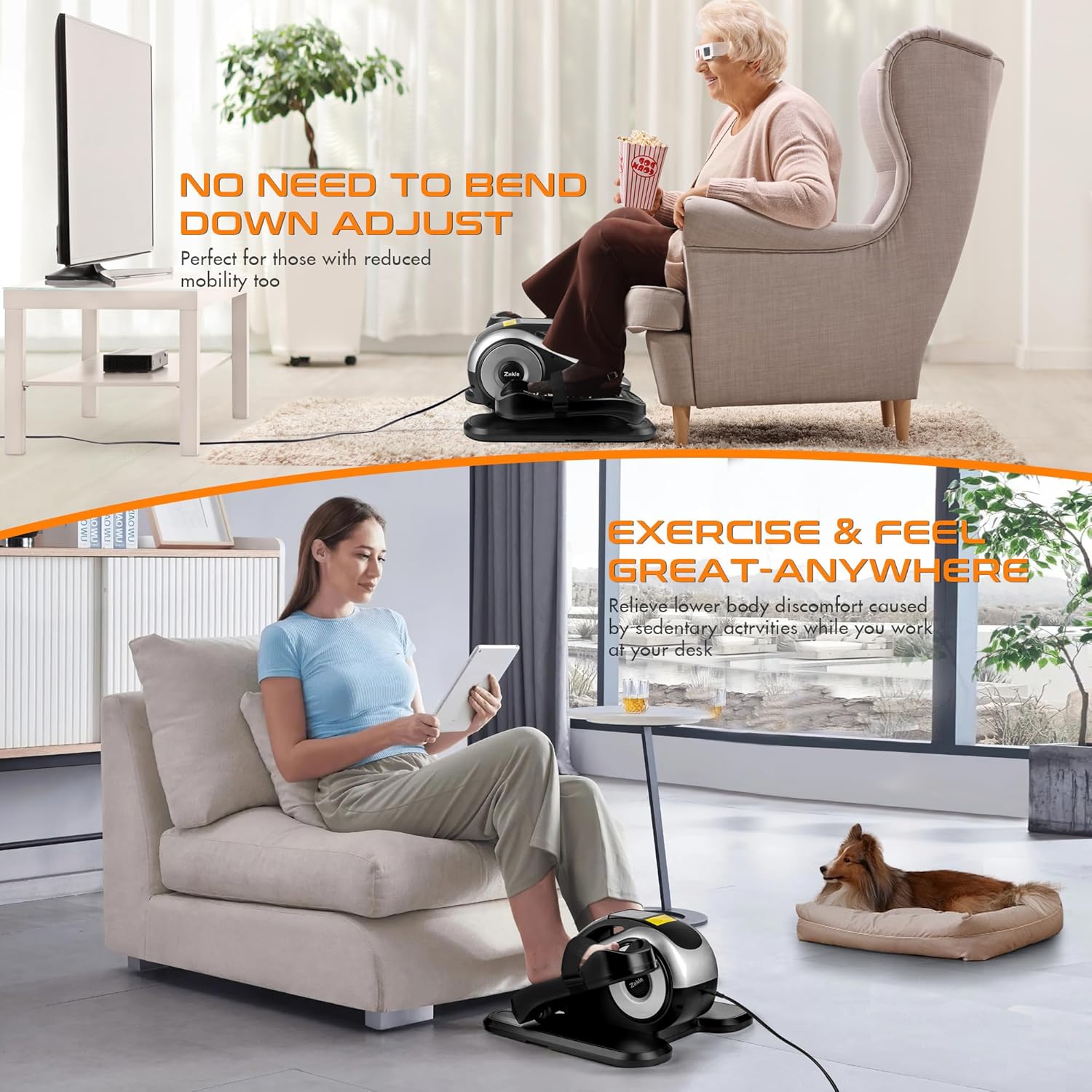 Zakle Under Desk Elliptical Machine, Electric Seated Pedal Exerciser w/Remote Control & 12 Adjustable Speeds, Fully Assembled Elliptical Training Machine for Home Office - Image 2