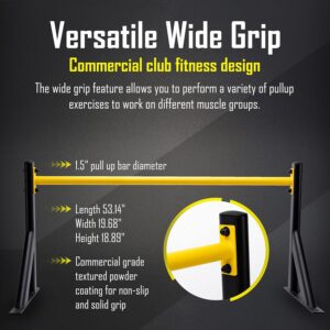Ziva Performance Multi-Grip Pull Up Bar – Wall Mounted Pullup Bar 53.14 x 19.68 x 18.89 Inches – Made With Heavy Gauge Solid Steel – Wide Grip, Non-Slip, and Durable- Weight Capacity 330 Lbs.