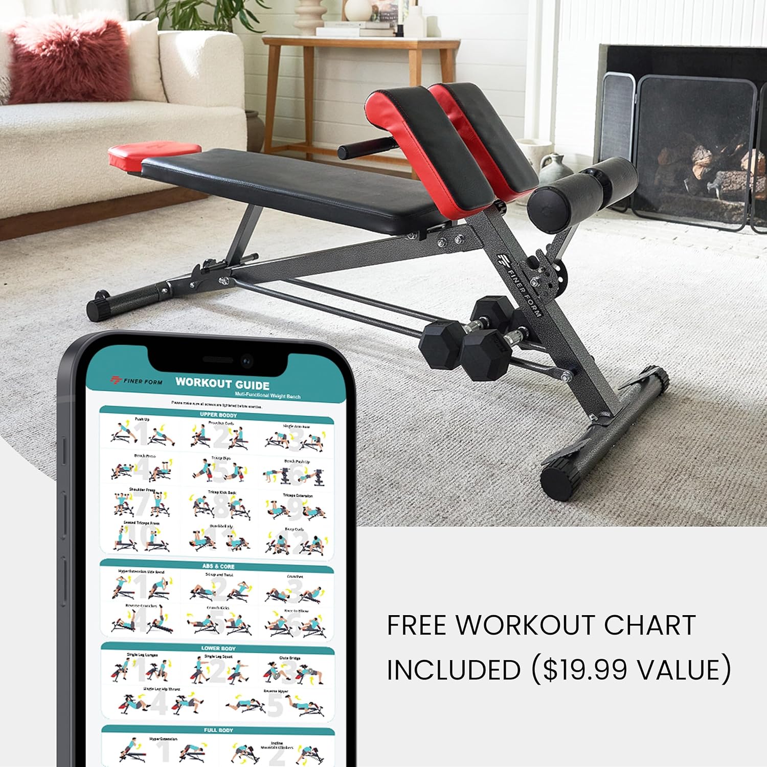 FF Finer Form Multi-Functional Weight Bench for Full All-in-One Body Workout – Adjustable Workout Bench Press for Home Gym, Fitness equipment for Back HyperExtension, Roman Chair Exercise, Sit up - Image 9