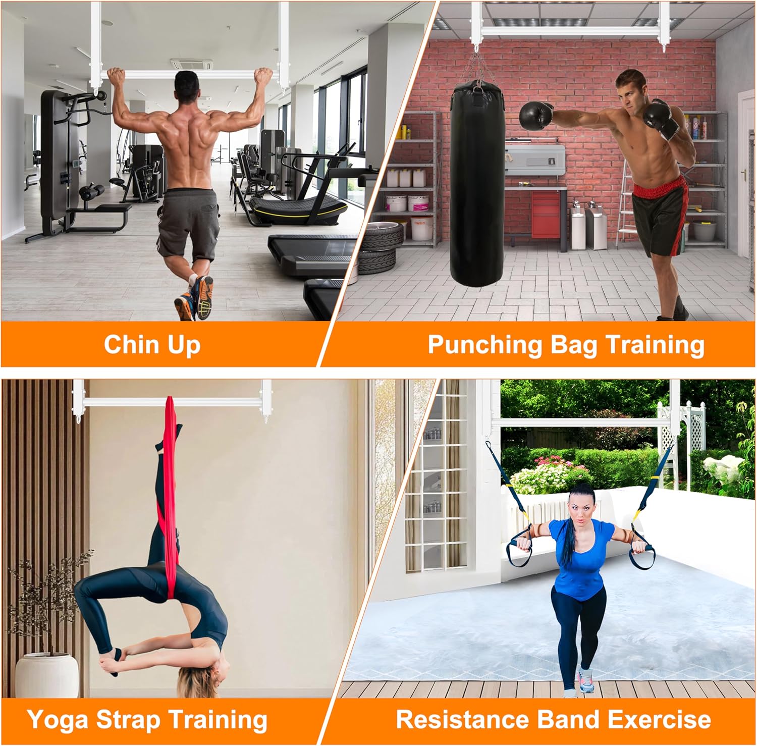 Ceiling Mounted Pull Up Bar, Heavy Duty 700 LBS Multi Grip Pull Up Bars, 16"/24" Rafter Chin Up Bar, Ceiling Joist for Garage/Gym/Basement with Comfortable Grip & Round Anchors, Easy to Install,White - Image 7