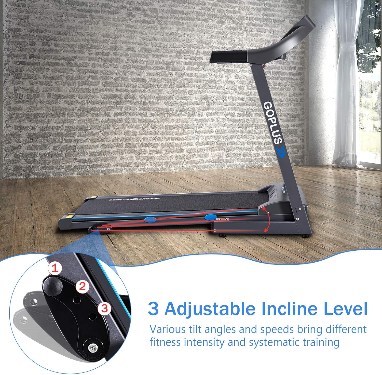 Goplus 2.25HP Folding Treadmill with Incline, Electric Treadmill, Walking Running Jogging Fitness Machine with Blue Backlit LCD Display for Home & Gym Cardio Fitness - Image 3