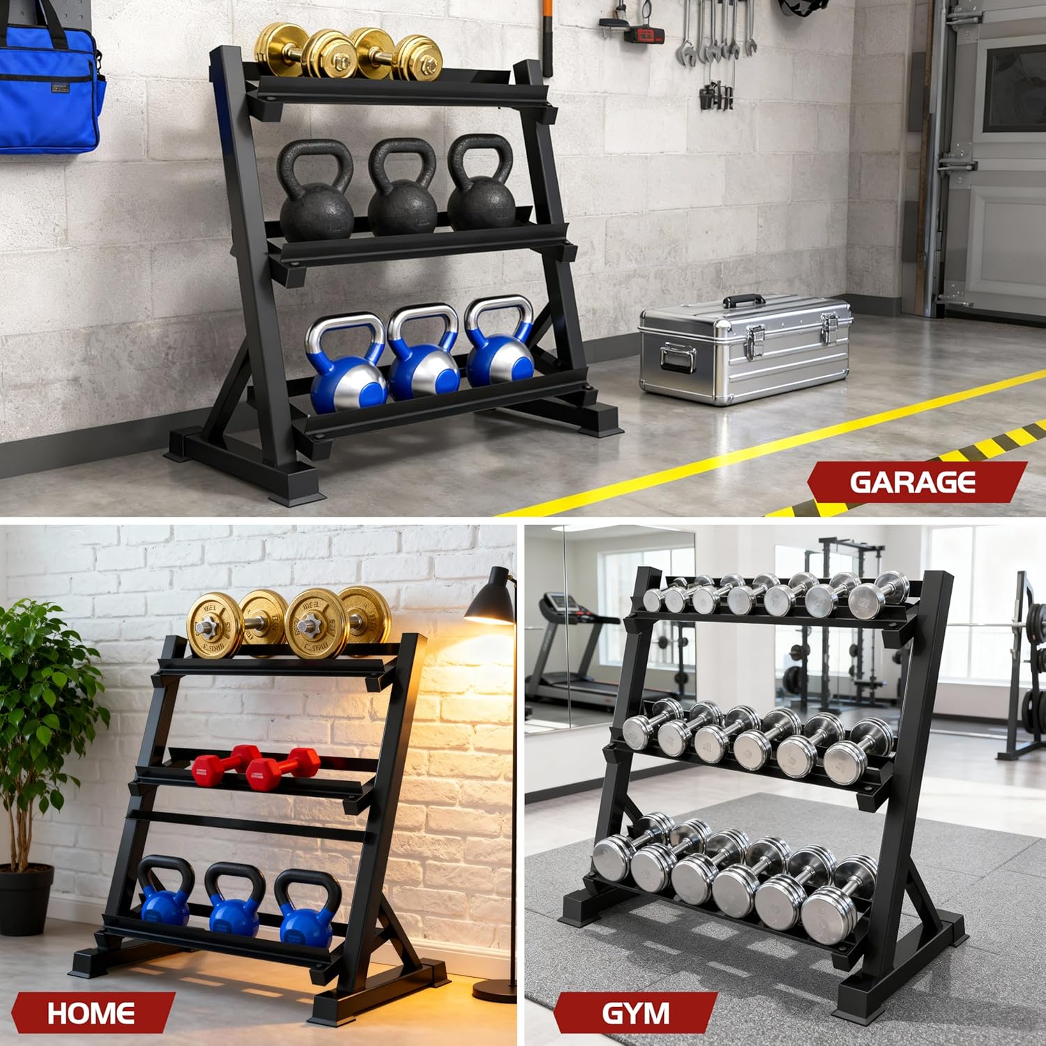 Zlinke 3-Tier Dumbbell Rack Multilevel Weight Storage Organizer for Home Gym, Weight Rack for Dumbbells, Kettlebells,1100LBS Capacity (Rack Only) - Image 7