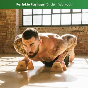 WOODPOWER® – PowerBars, Wooden Parallettes Push Up Bars, Joint-Friendly Beech Wood Calisthenics Equipment for Home, Durable Handstand Trainer Push Up Handles for Floors