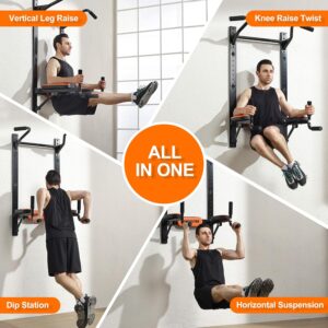 Wall Mounted Foldable Dip Station Pull Up Bar for Home Gym, Multi-Function Fitness Rack, Strength Training Dip Stands, Resistance Band Tube Organizer