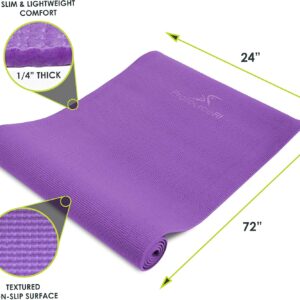 ProsourceFit Original Yoga Exercise Mat ¼” (6mm) Thick for Comfort and Stability with Carrying Straps, Non Slip –Multiple Colors