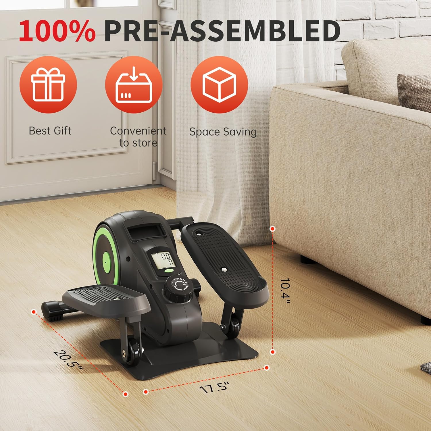 Under Desk Elliptical Machine, Pedal Exerciser Fully Assembled with 8 Resistance Levels - Image 2