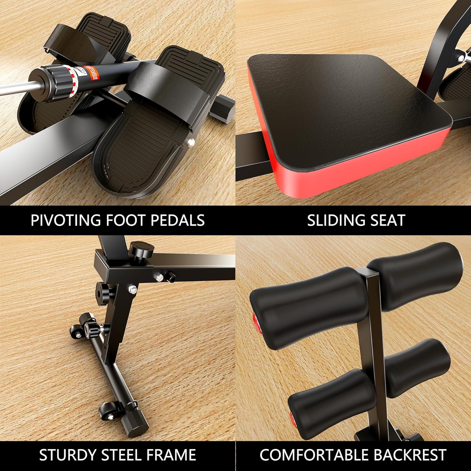 Magnetic Rowing Machine for Home Adjustable 8-Speed Booster Burn Fat & Sculpt Muscles Supports Up to 265 LBS Phone/Tablet-Ready Design - Image 6