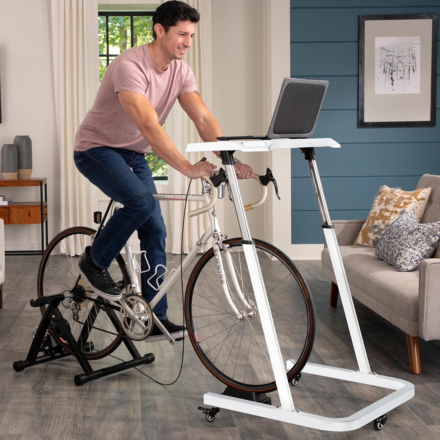 Bike Desk - Rolling Laptop Cart for Stationary Bike or Trainer - Adjustable Standing Desk to Exercise While Working or Watching TV by RAD Cycle - Image 4