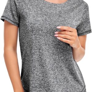 Women’s Short Sleeve Workout Shirts Crewneck Sports Yoga Running Dry Fit Tops Side Split Tee
