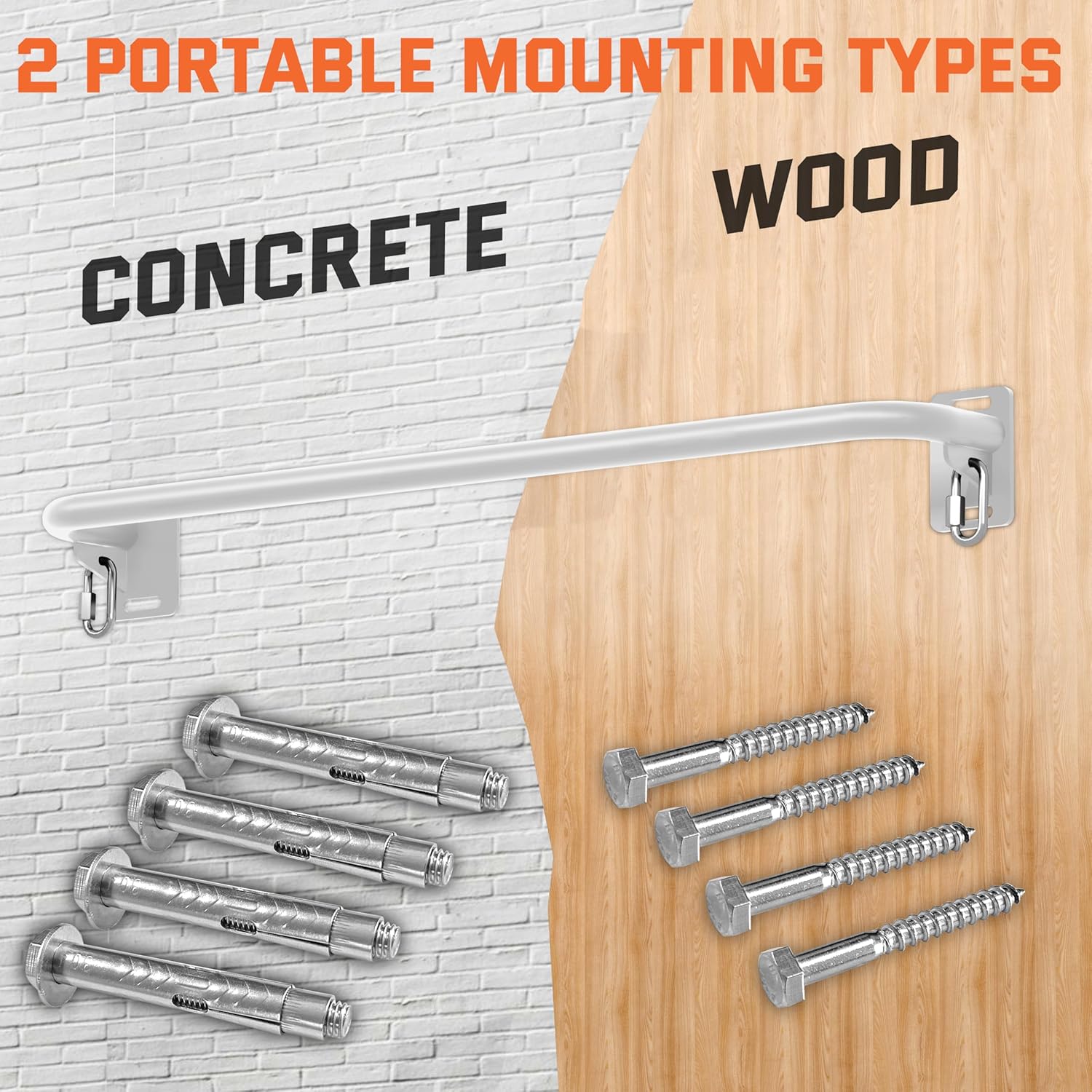 36" Heavy Duty Pull Up Bar Wall/Joist Mounted, 600 LB Capacity, Multi-Grip Bar for Garage & basement rafter Use - All-in-One Workout Station with Carabiners & Space-Saving Design - Image 6