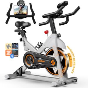 Exercise Bike, pooboo Stationary Bike for Home Gym, Magnetic Resistance Indoor Cycling Bike w/Bluetooth Comfortable Seat Cushion & Tablet Mount, Silent Belt Drive Indoor Bike for Cardio Workout