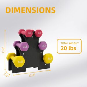 Fitvids Neoprene Coated Dumbbell Set with Rack, Free Hand Weight Set For Home Gym Workout, Anti-Slip, Anti-roll, 20LBS, 32LBS, 50LBS and 56LBS Sets, Multiple Weight Options