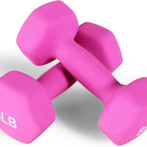 Fitvids Neoprene Dumbbell Hand Weights, Anti-Slip, Anti-roll, Hex Shape Colorful, Pair or Set with Stand