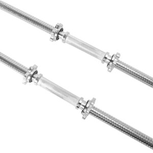 Threaded Dumbbell Rubber/Chrome Handles 1 Inch Pair, Adjustable Dumbbell Bar Handles, Fits Standard Weight Plates with 1” Diameter, for Gym Workouts, Exercise, Weightlifting, Sold in Pair