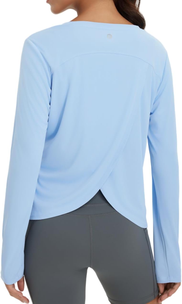 baleaf Women's Long Sleeve Workout Tops Athletic Shirts Split Back Running Gym Quick Dry Sun Protection UPF 50+