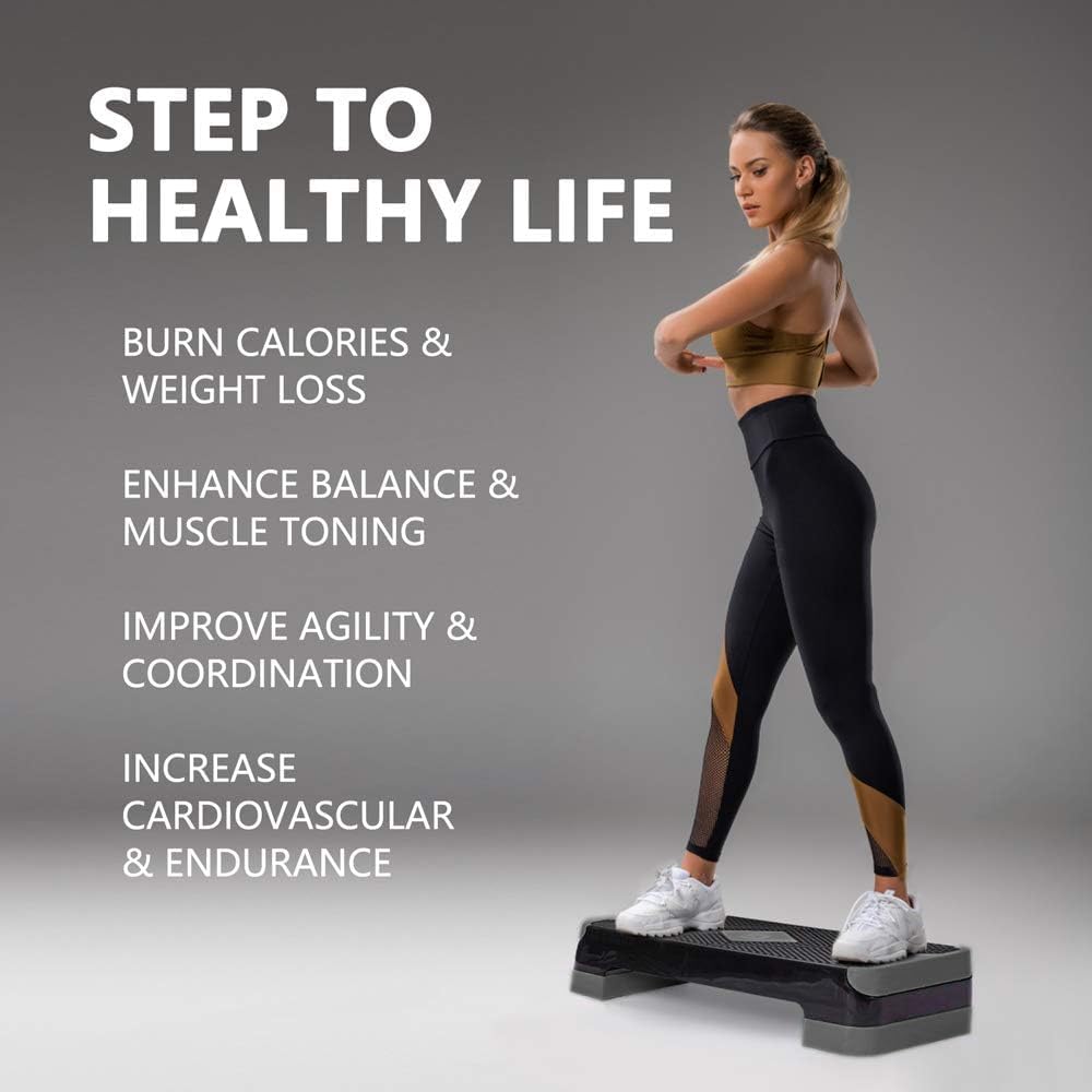 Adjustable Workout Aerobic Stepper, Aerobic Exercise Step Platform with 2 Risers, Exercise Step Deck for Fitness, 26.5" Trainer Stepper with Non-Slip Surface Home Gym & Extra Risers Options - Image 6