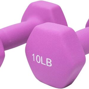 FUXION 10 lb Neoprene Dumbbell Hand Weights, Sets of 2 with Multiple Weight Options, Hexagon Non-Slip Weights for Home Gym Yoga Pilates Workout – purple