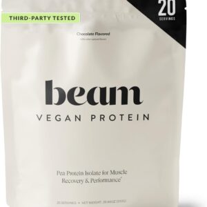 Beam Vegan Protein Powder – Organic Pea Protein Isolate, 20g Plant-Based Protein per Serving, Third-Party Tested, No Added Sugar, Dairy Free, Soy Free, Gluten Free, 20 Servings, Chocolate