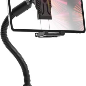Gooseneck Handlebar Tablet Holder for Bicycle/Treadmill/Stroller, Wheelchair Tablet Mount with Flexible Arm for iPad Pro/Air/Mini, Galaxy, 6.1-15.6″ Devices and Thickness Cases [Up to 1.18″]