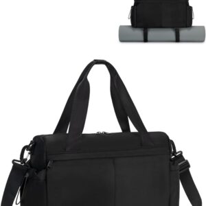 Small Gym Bag, Mini Gym Bag for Women with Yoga Mat Holder and Wet Compartment, Cute Small Yoga Mat Bag with Water Bottle Pocket for Workout Dance, Black